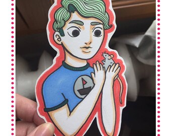 Little boy & his Rat design handmade sticker