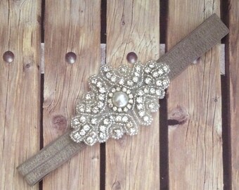 Flower girl headband, formal headband, grey headband, rhinestone headband, diamond headband, halo, infant headband, silver headband