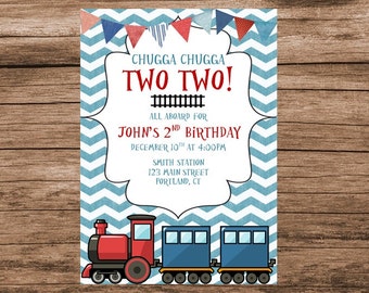 Train Invitation, Train Invitations, Chugga Chugga Two Two, Train Birthday, Digital Invitation