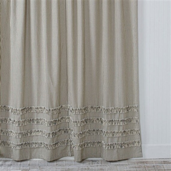 Ticking Stripe Ruffle Shower Curtain Black 72x72 Or 72x84
