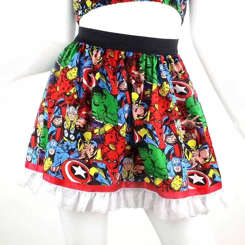 Women Super Hero Skirt Marvel Full Skirt with Lace Trim