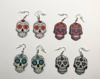ONE pair of plastic sugar skull / calavera earrings