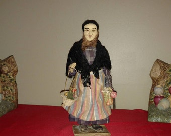 Antique 10" Bernard Ravca Basque Peasant Woman Stockinette Doll w/Original Tag