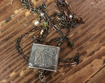 For Luck Elephant Sterling Anne Choi Bead on Oxidized Chain by SeeJanesBeads