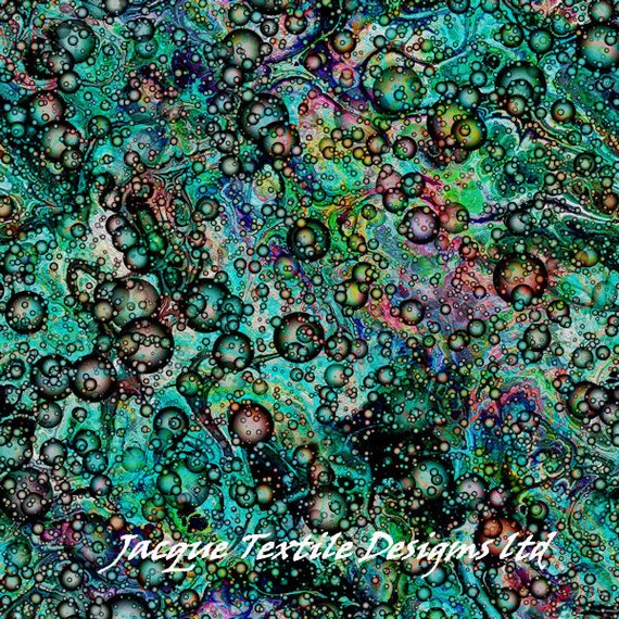 Artisan Bubbles Blue Teal Green Created Lycra Sport Knit Fabric Athletic Apparel Swimwear Swim Suit