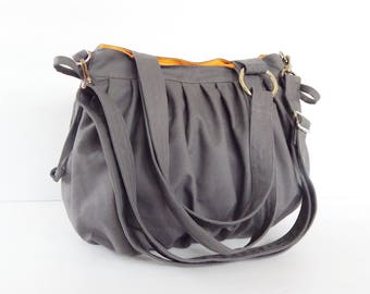 Sale - Grey Canvas Pumpkin Bag, shoulder bag, handbag, tote, crossbody bag, stylish, durable