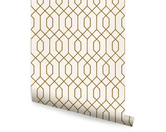 Geometric Hexagon Gold Peel & Stick Fabric Wallpaper Repositionable