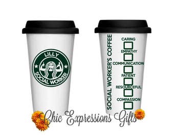 Social worker's personalized coffee travel mug - great for social worker appreciation gift, thank you,