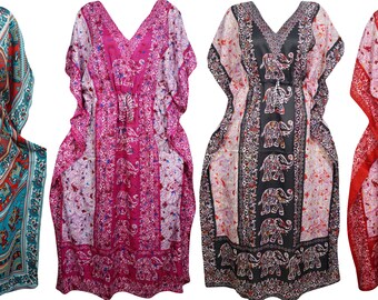 4Pc Womens Maxi Caftan Printed Beach Cover Up Resort Wear Kimono Sleeves Summer Style Evening Dress  Loungewear Aloha Dresses 4XL