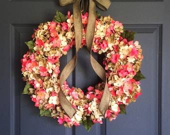 Wreaths | Blended Hydrangea Wreath | Front Door Wreaths | Wreath | Summer Wreath | Door Wreath | Bridal Shower Gift
