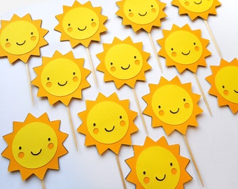 Sunshine Yellow Cupcake Toppers 1st Birthday Baby Shower Garden Party