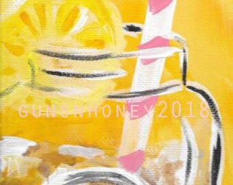 Sweet Tea and Southern Sunshine Fine Art Print by gunsnhoney 4x12 inch from Original Acrylic Pop Art Painting FREE SHIPPING