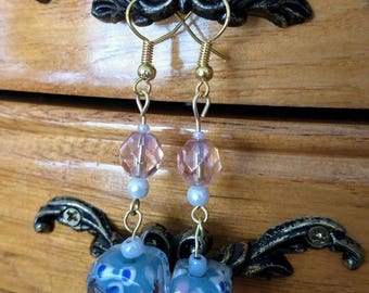 Pastel lampwork cube earrings