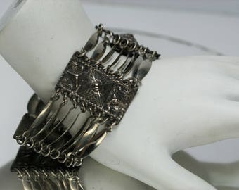 Vintage Silver Panel Bracelet - Mexico