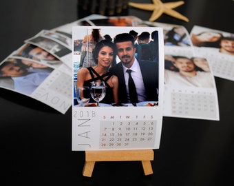 Personalized Calendar with Desk Easel 12 pcs. Real Photo Paper 9x13cm (3,5''x5'') + 1 pc. %100 Beechen Wood Handmade Mini Easel