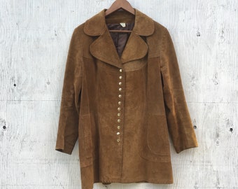 Vintage 70s Suede Jacket - Womens Leather Jacket - Brown Suede Boho Bohemian Jacket - 1970s Leather Coat - Mod Jacket - 70s Collar Hippie