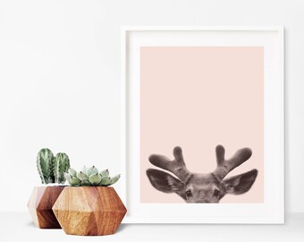 Deer Decor, Deer Head, Deer Print, Antler Decor, Quirky Animal Print, Nursery Print, Printable Wall Art, Nursery Art, Nursery Wall Art, Kids