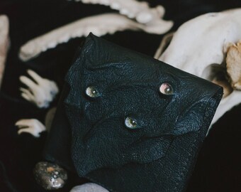 Black gothic wallet monster eyes leather vegan leather handmade wallet creepy horror gift with eyes halloween