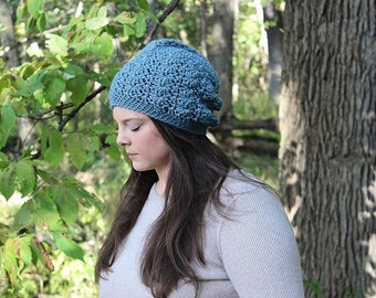 Blue Slouchy Hat, Blue Slouchy Beanie, Blue Beanie, Blue Hat, Blue Winter Hat, Blue Crochet Hat, Blue Women's Hat, Crochet Hat, THE SIERRA