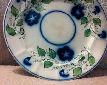 Flow blue and green 8 1/2" plate
