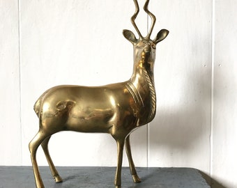vintage brass stag - large brass deer sculpture - brass reindeer statue - Mid Century Modern - Hollywood Regency - woodland nature decor