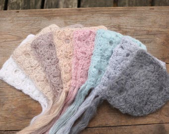 Newborn hat, Mohair hat, Baby girl bonnet