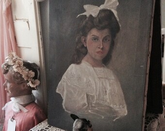Ölportrait, Oil Portrait , Portrait a l'huile, girl with a bow
