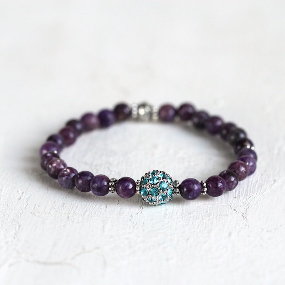 Gemstone Crystal Pave Bracelet - Purple Lepidolite Bracelet