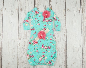 Newborn girl baby gown, newborn girl take home outfit, baby girl gown, infant gown, hospital outfit, newborn girl outfit, layette set