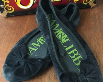 Vintage Sam & Libby Black Suede Bow Flats - Black Suede Bow Flats