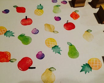 Fruit rubber stamp set//hand carved and hand crafted