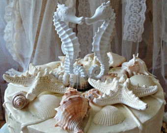 Seahorse Wedding Cake Topper-Coral- Seahorse cake topper-Kissing seahorse wedding cake topper-something blue-Beach wedding