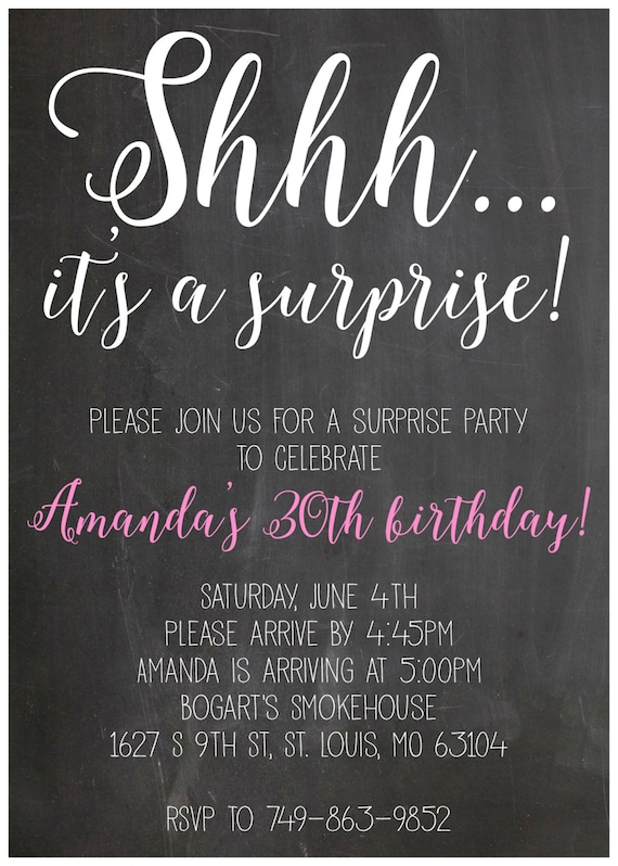 Shhh it's a suprise party birthday invitation 5x7 digital