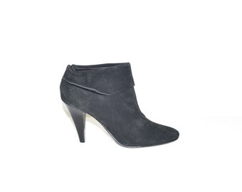 Black Genuine Leather FOSCO Ankle Boots Zip High Heel Women's Boots Size UK7 EU40 US9.5