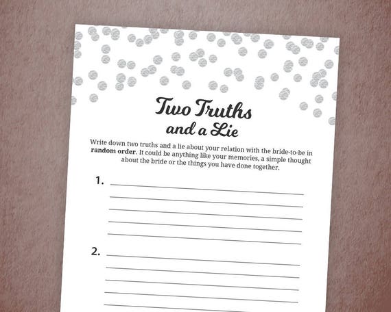 Two Truths and a Lie Game Printable Silver Glitter Confetti