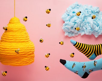 Bee Bee Socks | men socks | colorful socks | mismatched socks | womens socks | unique socks | patterned socks | crazy socks | Many Mornings