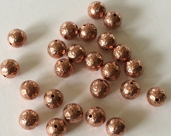 Copper Beads, Hammered Copper Beads, 10mm, 12pcs
