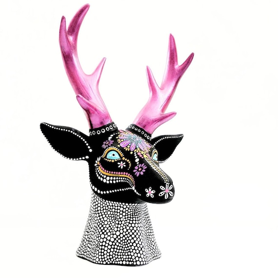 Hand painted Deer head with antlers ceramic deer