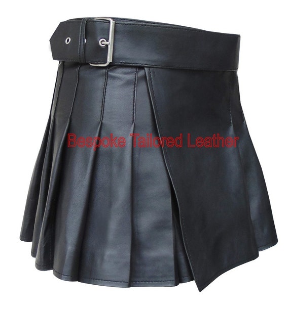 Short Ultra MINI Leather Kilt with Buckle in Black
