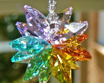 Pastel Rainbow Swarovski Crystal Suncatcher, Rainbow Maker Prism, Crystal Window Ornament, Crystal Cluster - "LEXI"