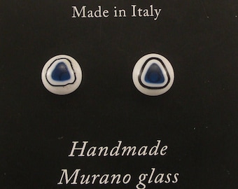 Murano Glass Millefiori stud earrings, fused glass ear post, surgical steel, Millefiori earrings, Made in Italy