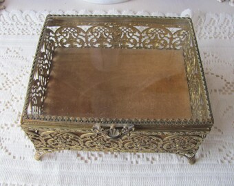 Vintage Ormolu Jewelry Box, Footed Jewelry Casket