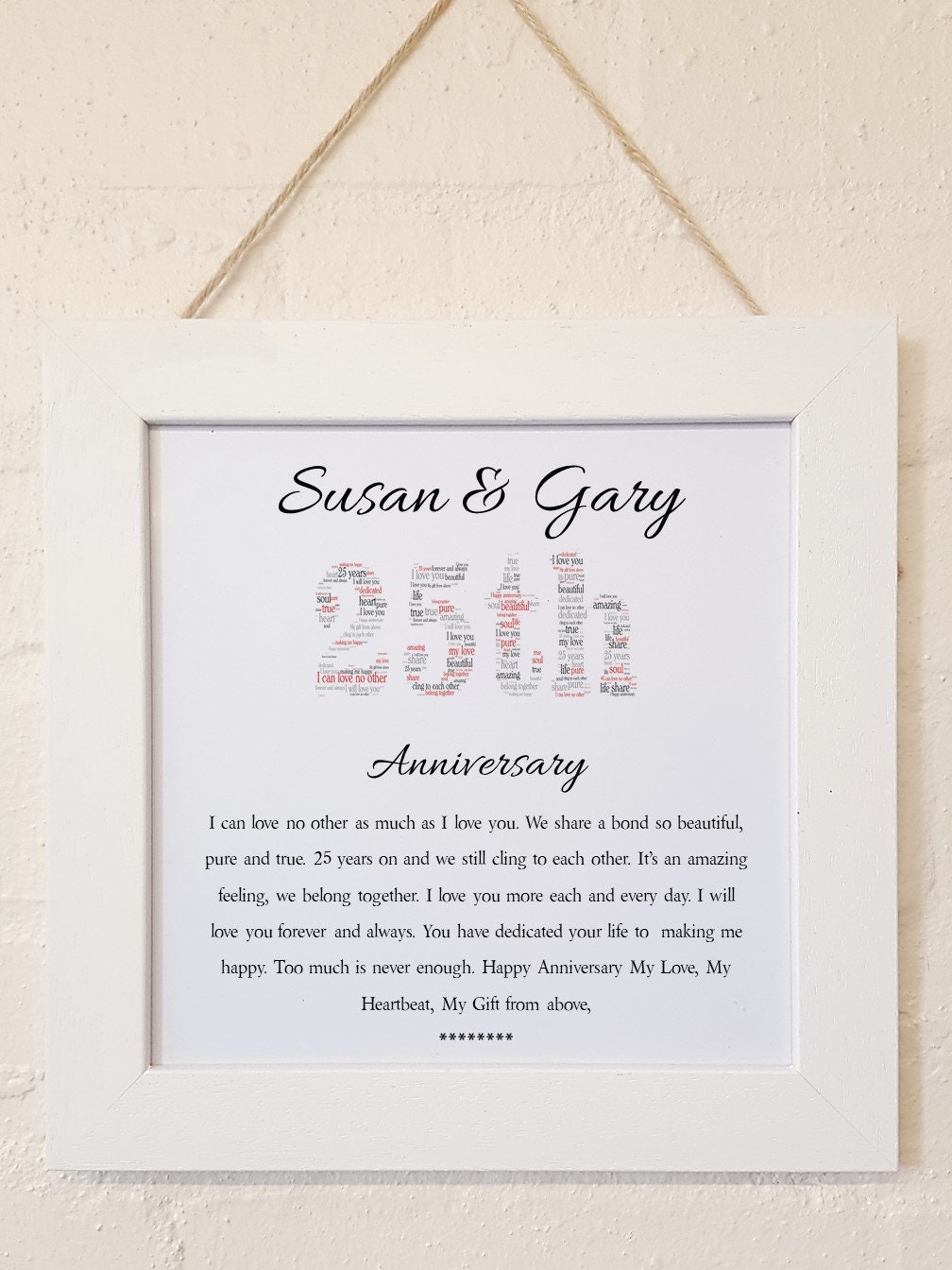 25th Anniversary Personalised Framed Poem