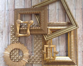 Ornate Gold Wall Frame Gallery - Picture Frames & Open Wall Frames - Set of 7 Gold Wall Decor