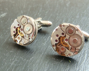 Circular Steampunk Cufflinks lovely set of watch movement cufflinks, ideal gift for a wedding, anniversary or birthday