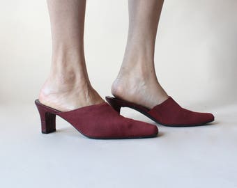 SALE vintage 90s red fabric mules, size US 9 | EUR 40