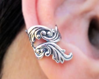 Dancing Feather ear cuffs No.2 Sterling Silver earrings Feather earrings Sterling silver ear cuff ear clip jewelry handmade C-206207 DD
