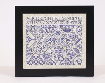 INSTANT DOWNLOAD Quaker ABC 123 Sampler counted cross stitch patterns by Quilify Design at thecottageneedle.com monochromatic