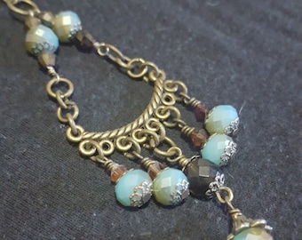Aqua Essence Swarovski Crystal and Antique Brass Necklace
