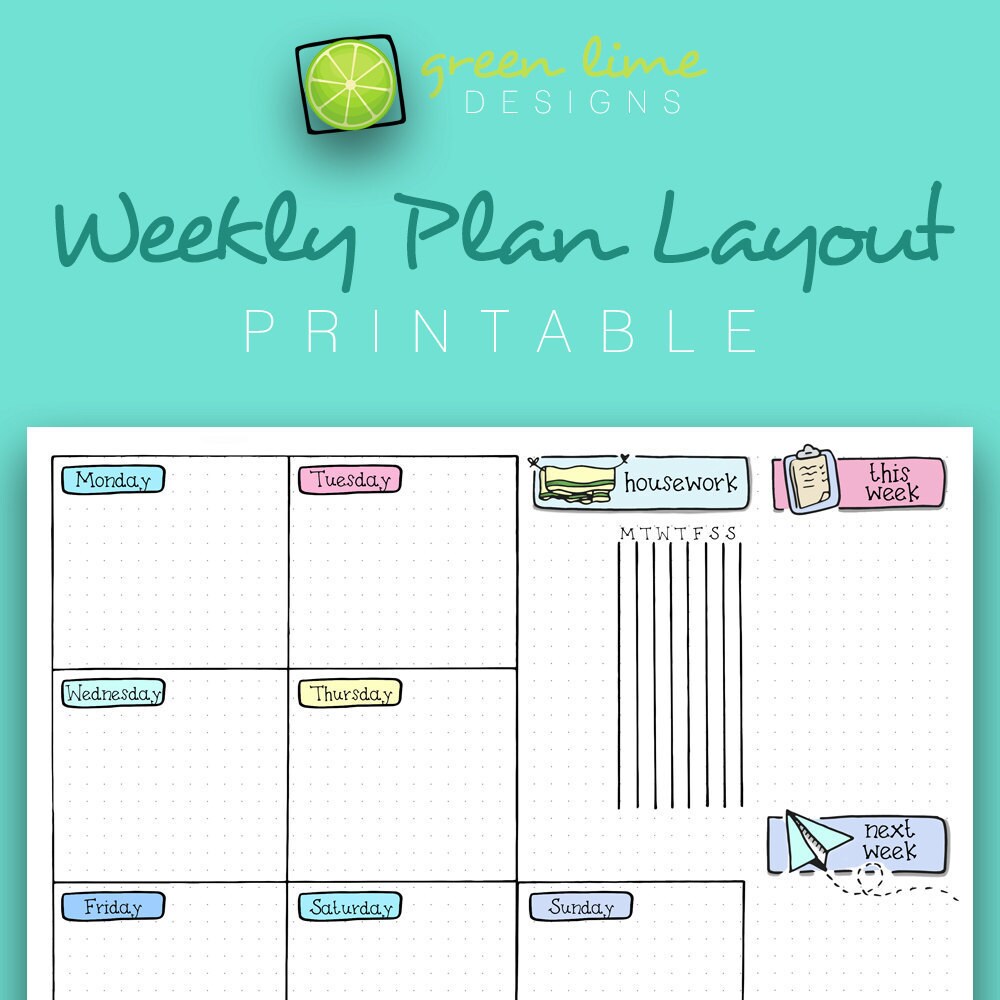 Printable Weekly Plan Layout on Dot Grid Paper Letter Size